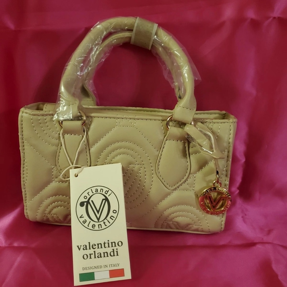 Valentino Orlandi Mini Quilted Cream Satchel